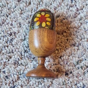 Hand-Painted Wooden Egg And Cup